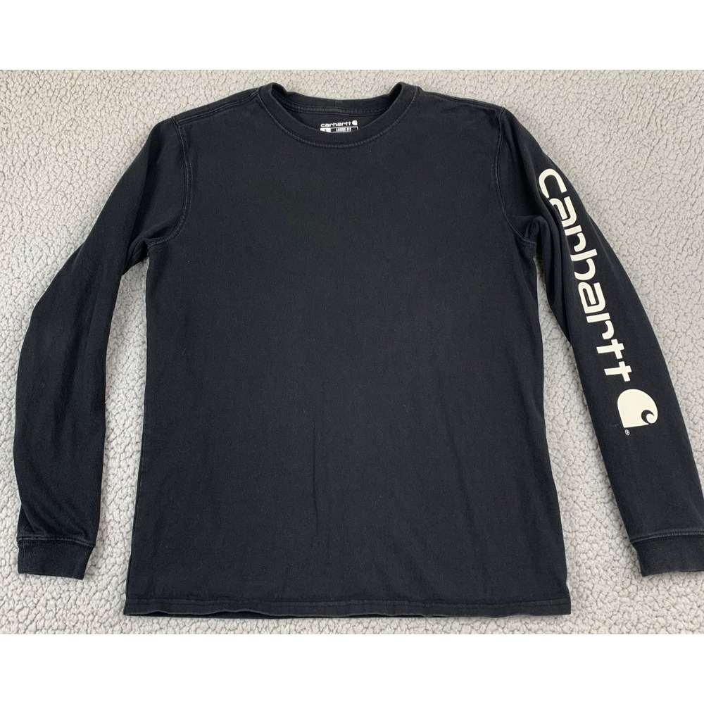 Carhartt TK0231-W T-Shirt Womens S Black Loose Fit Long Sleeve Graphic Logo Tee